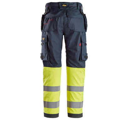 Snickers 6263 ProtecWork Hi Vis Work Trousers with Holster Pockets Class 1 Navy Hi Visibilty Yellow back3823290 #colour_navy-hi-visibilty-yellow