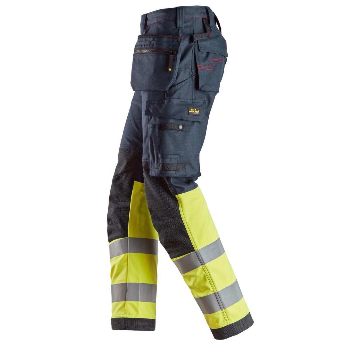 Snickers 6263 ProtecWork Hi Vis Work Trousers with Holster Pockets Class 1 Navy Hi Visibilty Yellow left3710034 #colour_navy-hi-visibilty-yellow