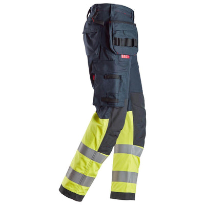 Snickers 6263 ProtecWork Hi Vis Work Trousers with Holster Pockets Class 1 Navy Hi Visibilty Yellow right3710035 #colour_navy-hi-visibilty-yellow