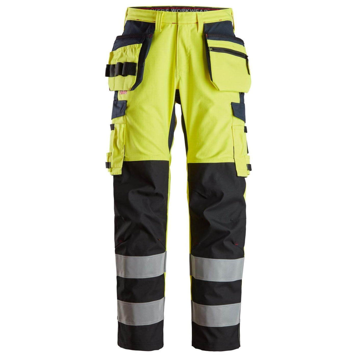 Snickers 6264 ProtecWork Hi Vis Trousers with Reinforced Shin and Holster Pockets Class 2 Hi Vis Yellow Navy Blue 3823267 #colour_hi-vis-yellow-navy-blue