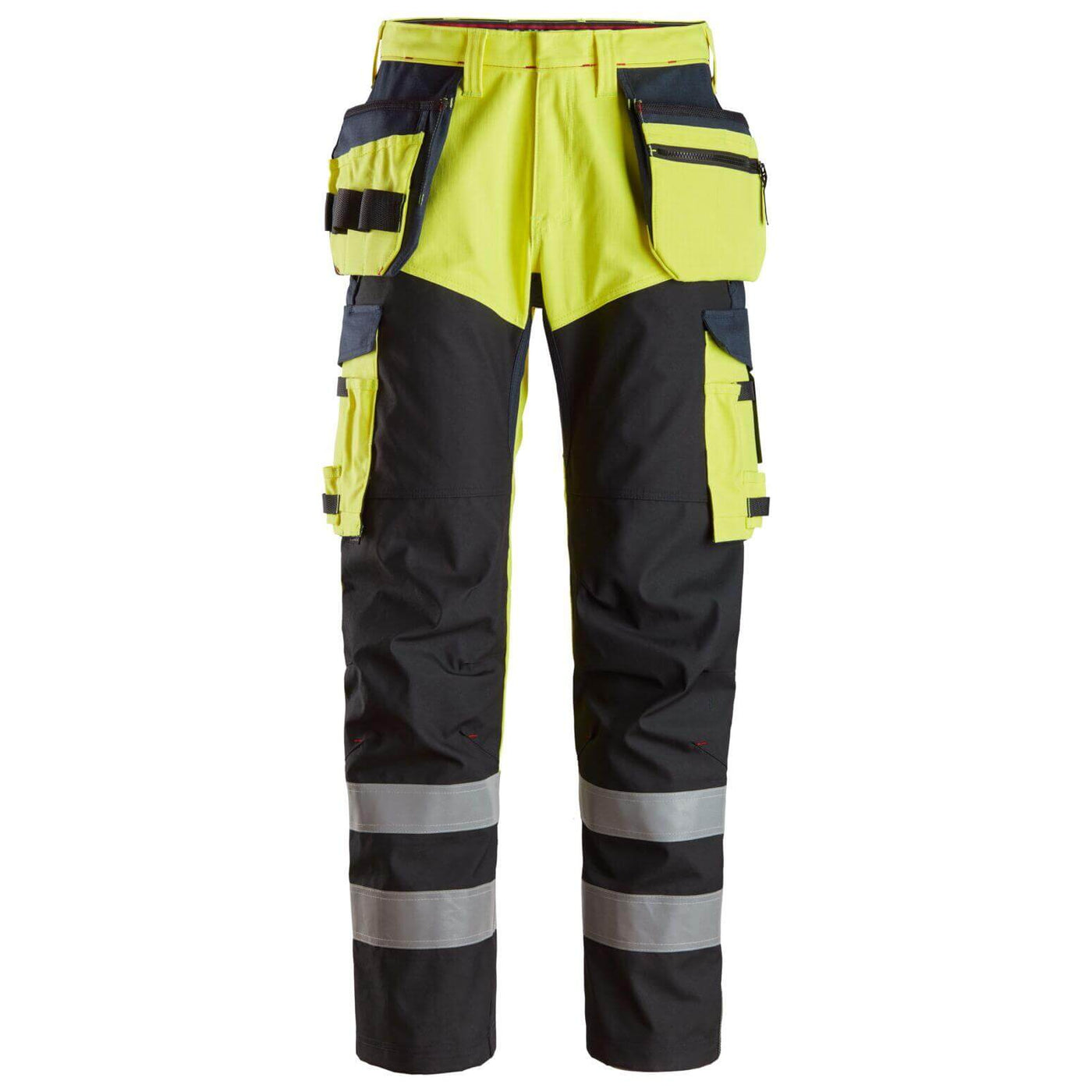 Snickers 6265 ProtecWork Hi Vis Trousers with Reinforced Front of Leg and Holster Pockets Class 1 Hi Vis Yellow Navy Blue 3710049 #colour_hi-vis-yellow-navy-blue