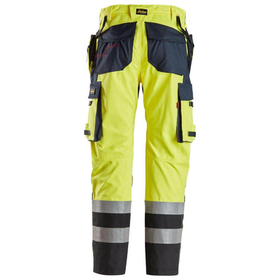 Snickers 6265 ProtecWork Hi Vis Trousers with Reinforced Front of Leg and Holster Pockets Class 1 Hi Vis Yellow Navy Blue back3710046 #colour_hi-vis-yellow-navy-blue