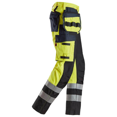 Snickers 6265 ProtecWork Hi Vis Trousers with Reinforced Front of Leg and Holster Pockets Class 1 Hi Vis Yellow Navy Blue right3823274 #colour_hi-vis-yellow-navy-blue