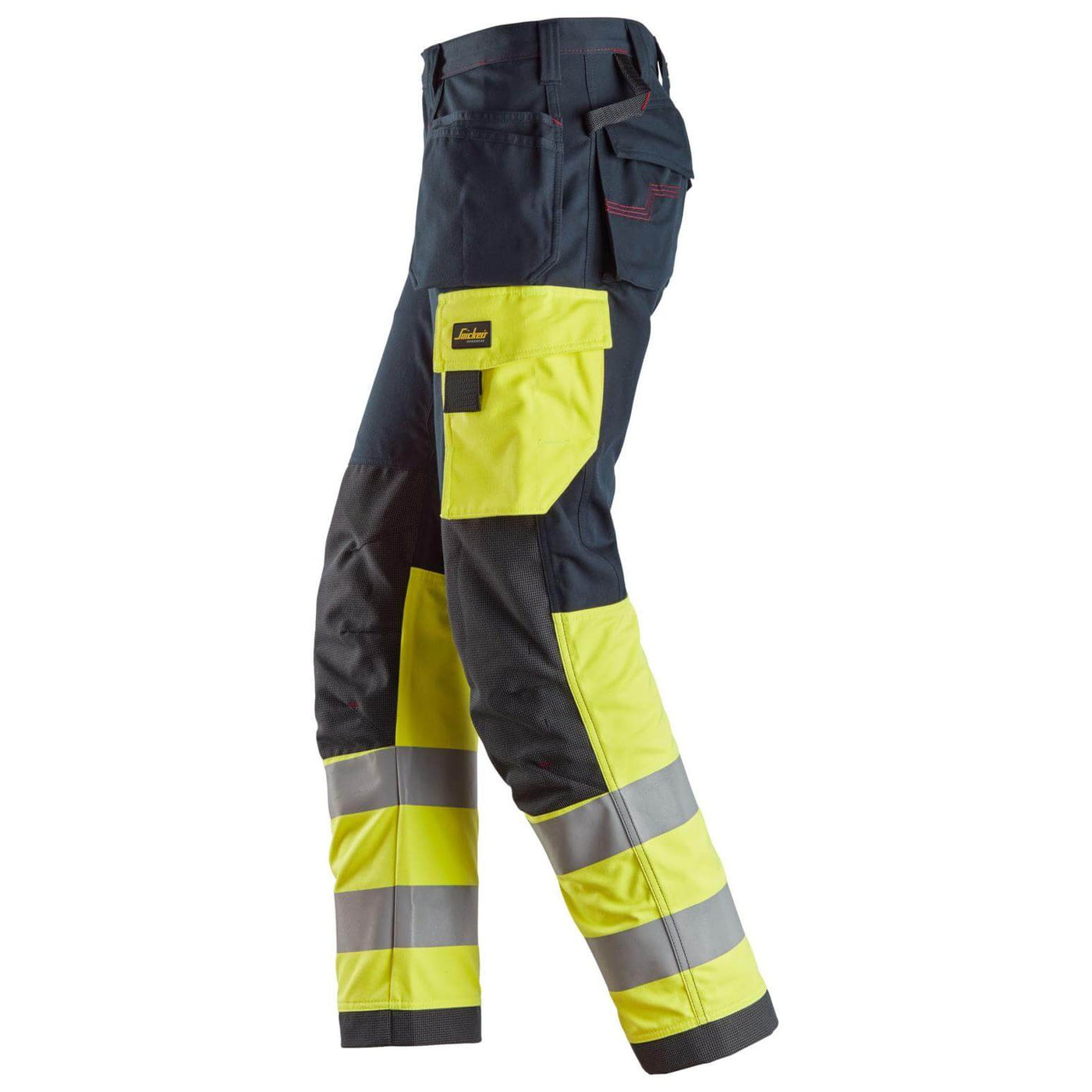 Snickers 6276 ProtecWork Hi Vis Work Trousers Holster Pockets Class 1 Navy Hi Visibilty Yellow left #colour_navy-hi-visibilty-yellow