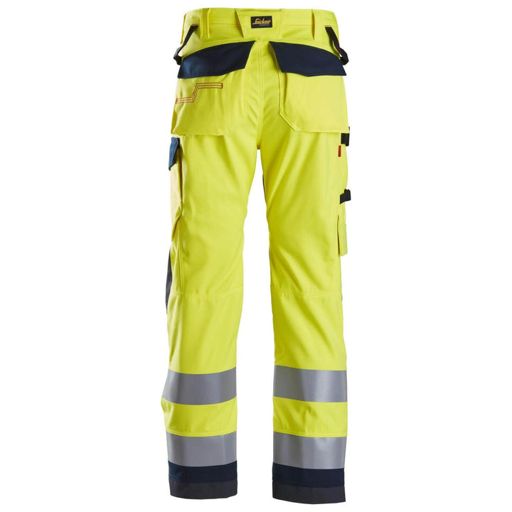 Snickers 6360 ProtecWork Hi Vis Work Trousers Class 2 Hi Vis Yellow Navy Blue back #colour_hi-vis-yellow-navy-blue