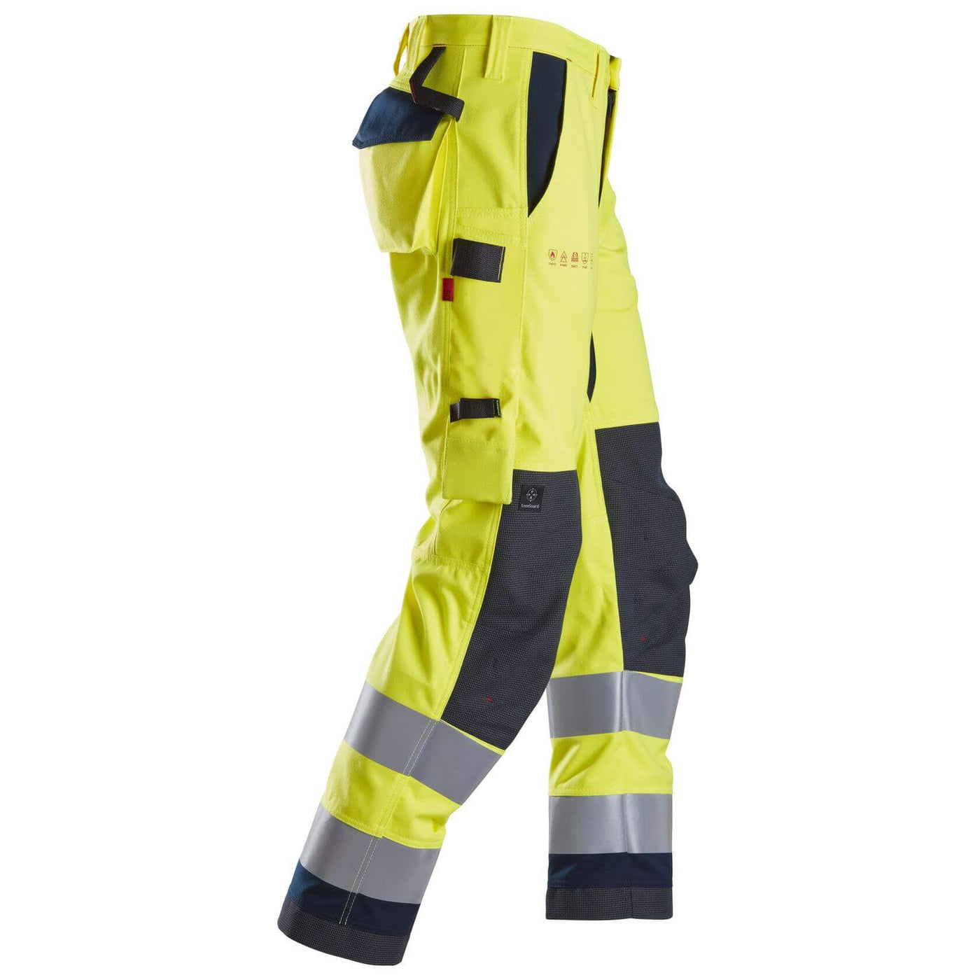 Snickers 6360 ProtecWork Hi Vis Work Trousers Class 2 Hi Vis Yellow Navy Blue right #colour_hi-vis-yellow-navy-blue