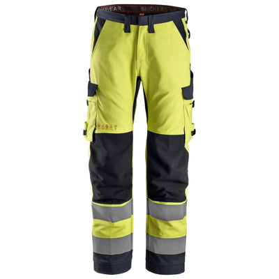 Snickers 6361 ProtecWork Hi Vis Work Trousers with Equal Leg Pockets Class 2 Hi Vis Yellow Navy Blue Main #colour_hi-vis-yellow-navy-blue