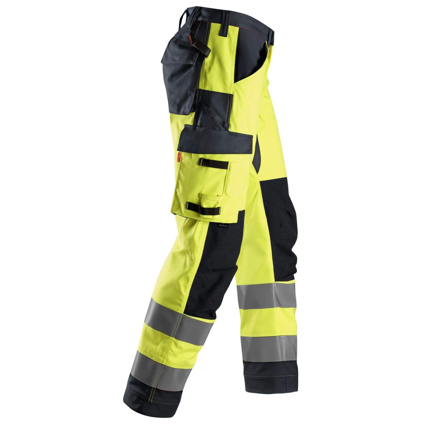 Snickers 6361 ProtecWork Hi Vis Work Trousers with Equal Leg Pockets Class 2 Hi Vis Yellow Navy Blue right #colour_hi-vis-yellow-navy-blue