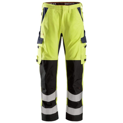 Snickers 6364 ProtecWork Hi Vis Trousers with Reinforced Shin Class 2 Hi Vis Yellow Navy Blue Main #colour_hi-vis-yellow-navy-blue