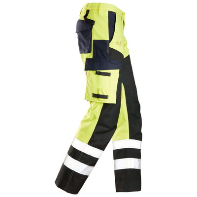 Snickers 6365 ProtecWork Hi Vis Trousers with Reinforced Front of Leg Class 1 Hi Vis Yellow Navy Blue right #colour_hi-vis-yellow-navy-blue