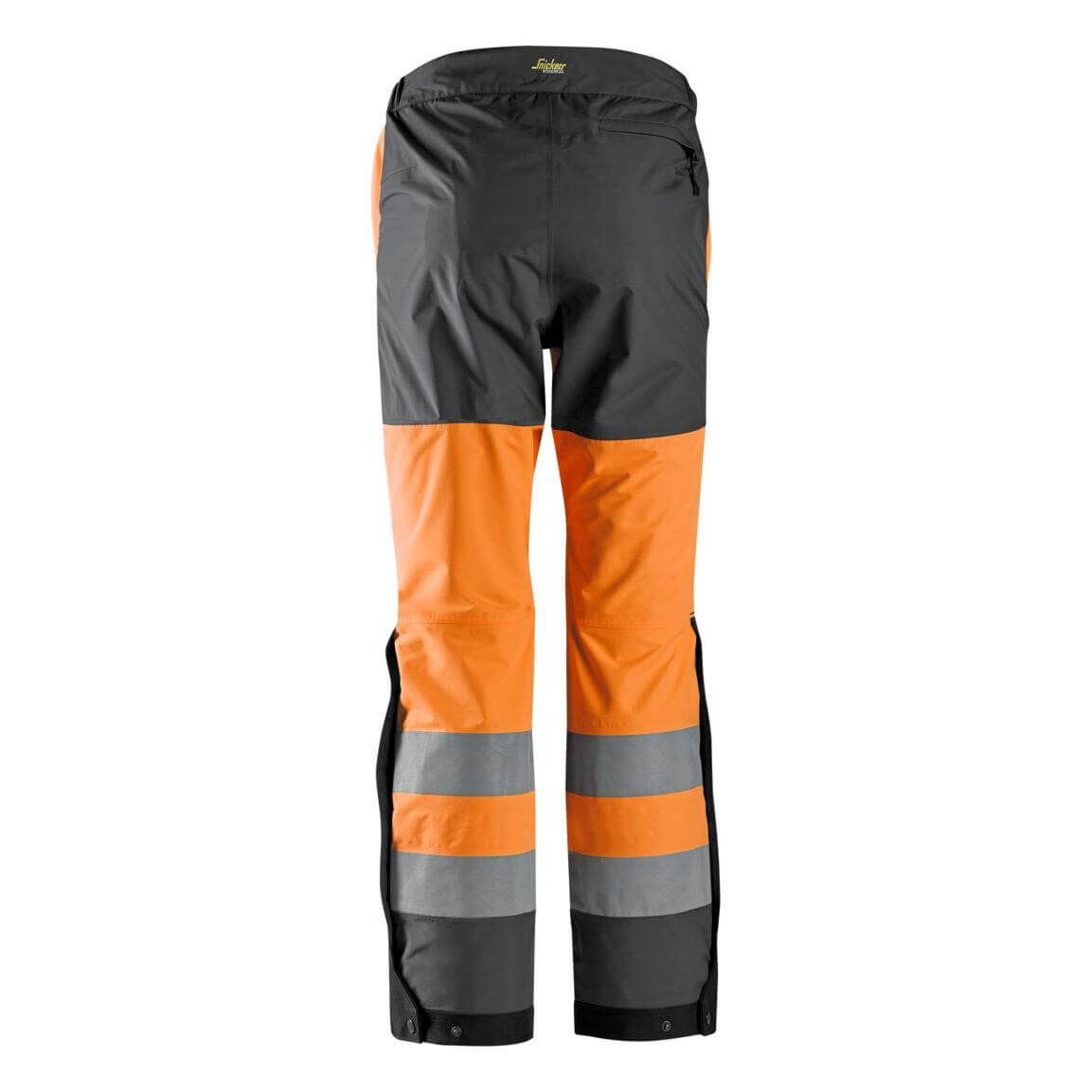 Snickers 6530 Hi Vis Waterproof Shell Over Trousers Class 2 Hi Vis Orange Steel Grey back #colour_hi-vis-orange-steel-grey
