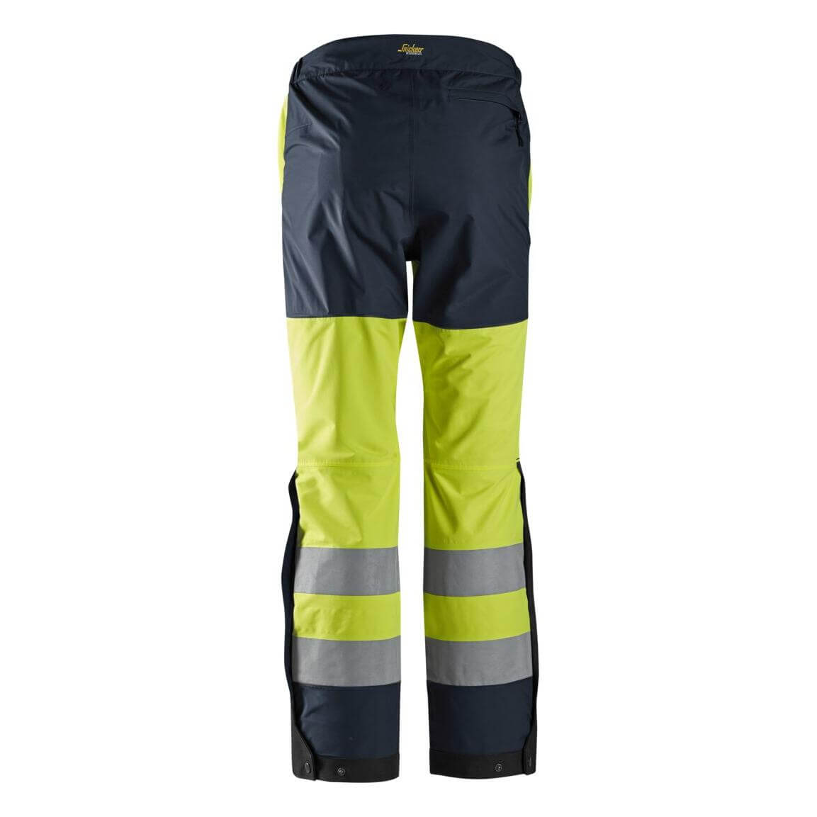 Snickers 6530 Hi Vis Waterproof Shell Over Trousers Class 2 Hi Vis Yellow Navy Blue back #colour_hi-vis-yellow-navy-blue