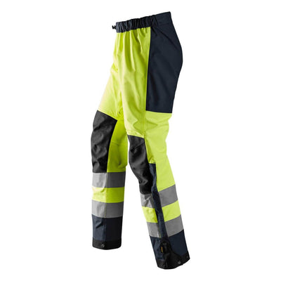 Snickers 6530 Hi Vis Waterproof Shell Over Trousers Class 2 Hi Vis Yellow Navy Blue left #colour_hi-vis-yellow-navy-blue