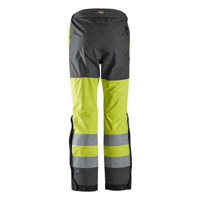 Snickers 6530 Hi Vis Waterproof Shell Over Trousers Class 2 Hi Vis Yellow Steel Grey back #colour_hi-vis-yellow-steel-grey