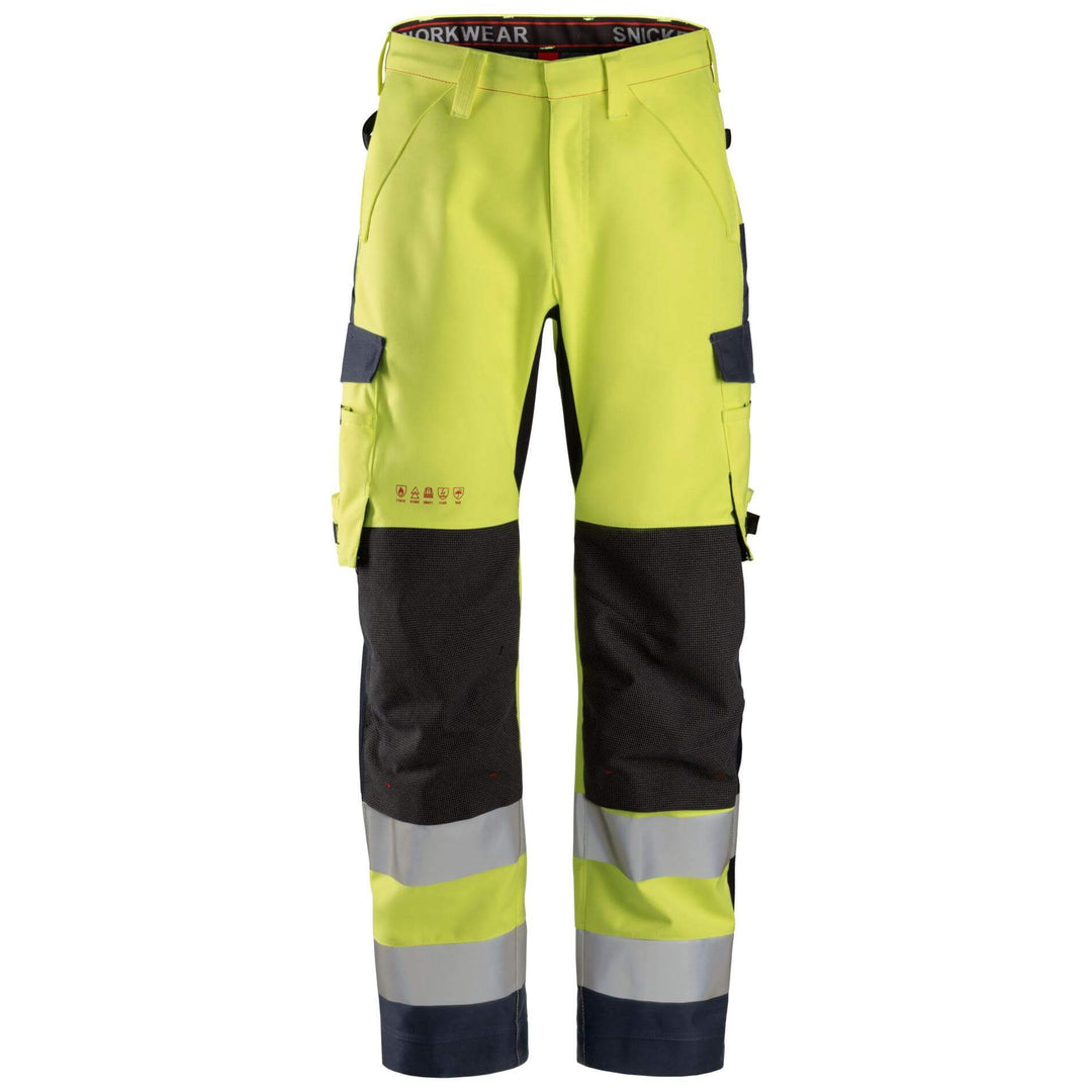 Snickers 6563 ProtecWork Hi Vis Waterproof Shell Over Trousers Class 2 Hi Vis Yellow Navy Blue Main #colour_hi-vis-yellow-navy-blue