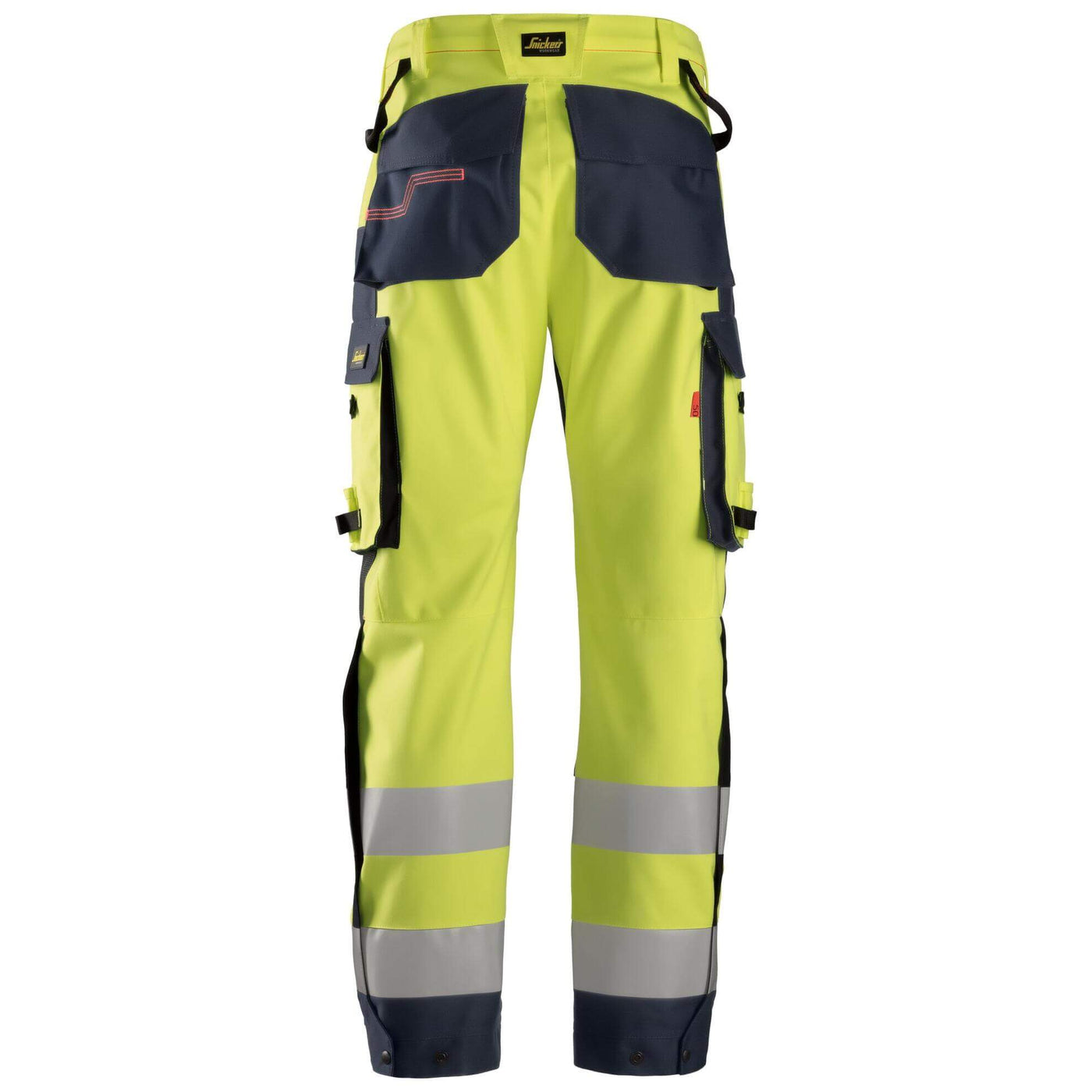Snickers 6563 ProtecWork Hi Vis Waterproof Shell Over Trousers Class 2 Hi Vis Yellow Navy Blue back #colour_hi-vis-yellow-navy-blue