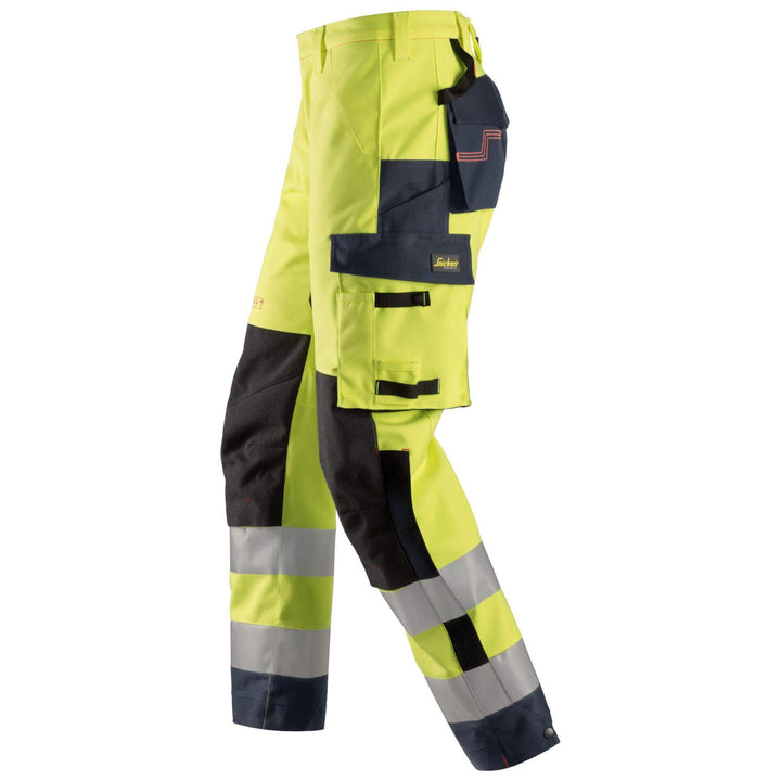 Snickers 6563 ProtecWork Hi Vis Waterproof Shell Over Trousers Class 2 Hi Vis Yellow Navy Blue left #colour_hi-vis-yellow-navy-blue