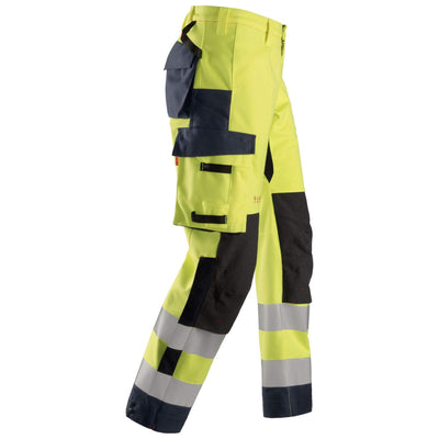 Snickers 6563 ProtecWork Hi Vis Waterproof Shell Over Trousers Class 2 Hi Vis Yellow Navy Blue right #colour_hi-vis-yellow-navy-blue