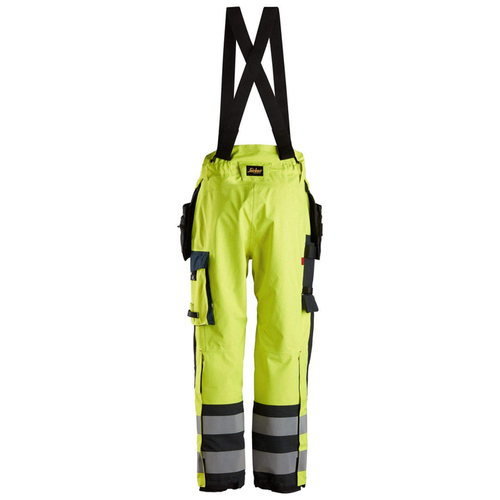 Snickers 6568 ProtecWork GORE TEX Hi Vis Waterproof Trousers with Holster Pockets Class 2 Hi Vis Yellow Navy Blue back #colour_hi-vis-yellow-navy-blue