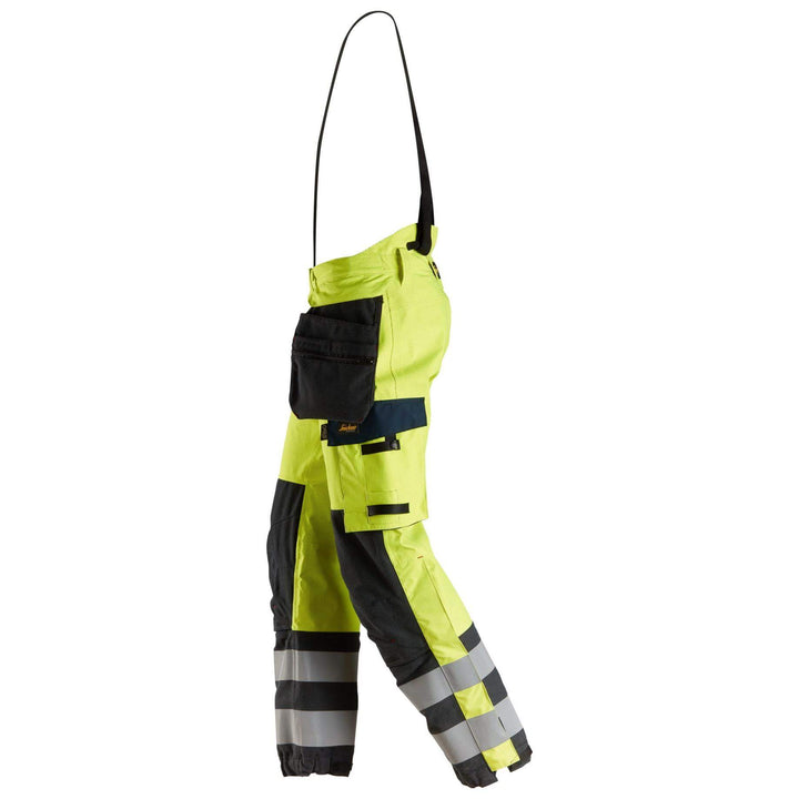 Snickers 6568 ProtecWork GORE TEX Hi Vis Waterproof Trousers with Holster Pockets Class 2 Hi Vis Yellow Navy Blue left #colour_hi-vis-yellow-navy-blue