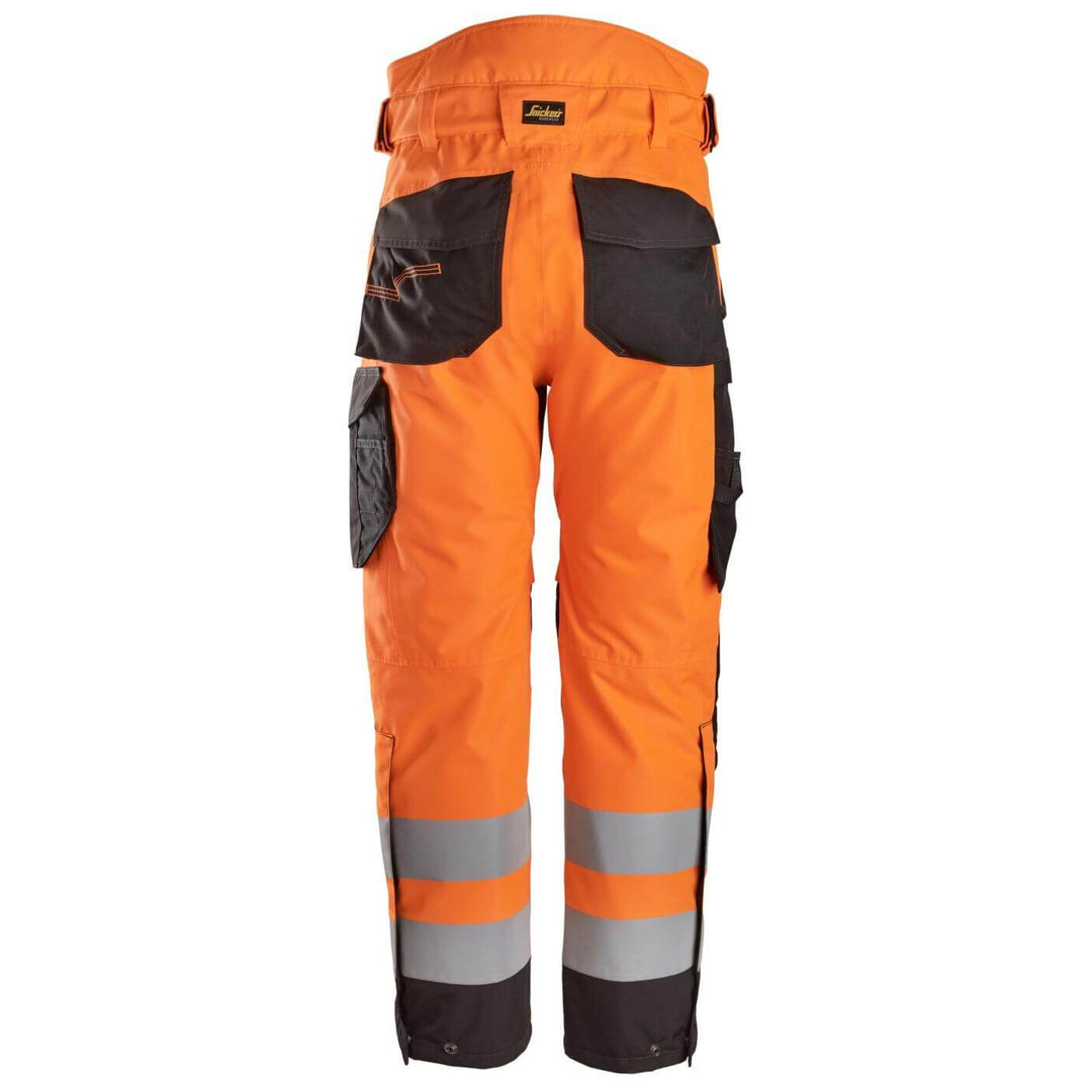 Snickers 6630 Hi Vis Waterproof 37.5 Winter 2 Layer Light Padded Trousers Class 2 Hi Vis Orange Black back #colour_hi-vis-orange-black