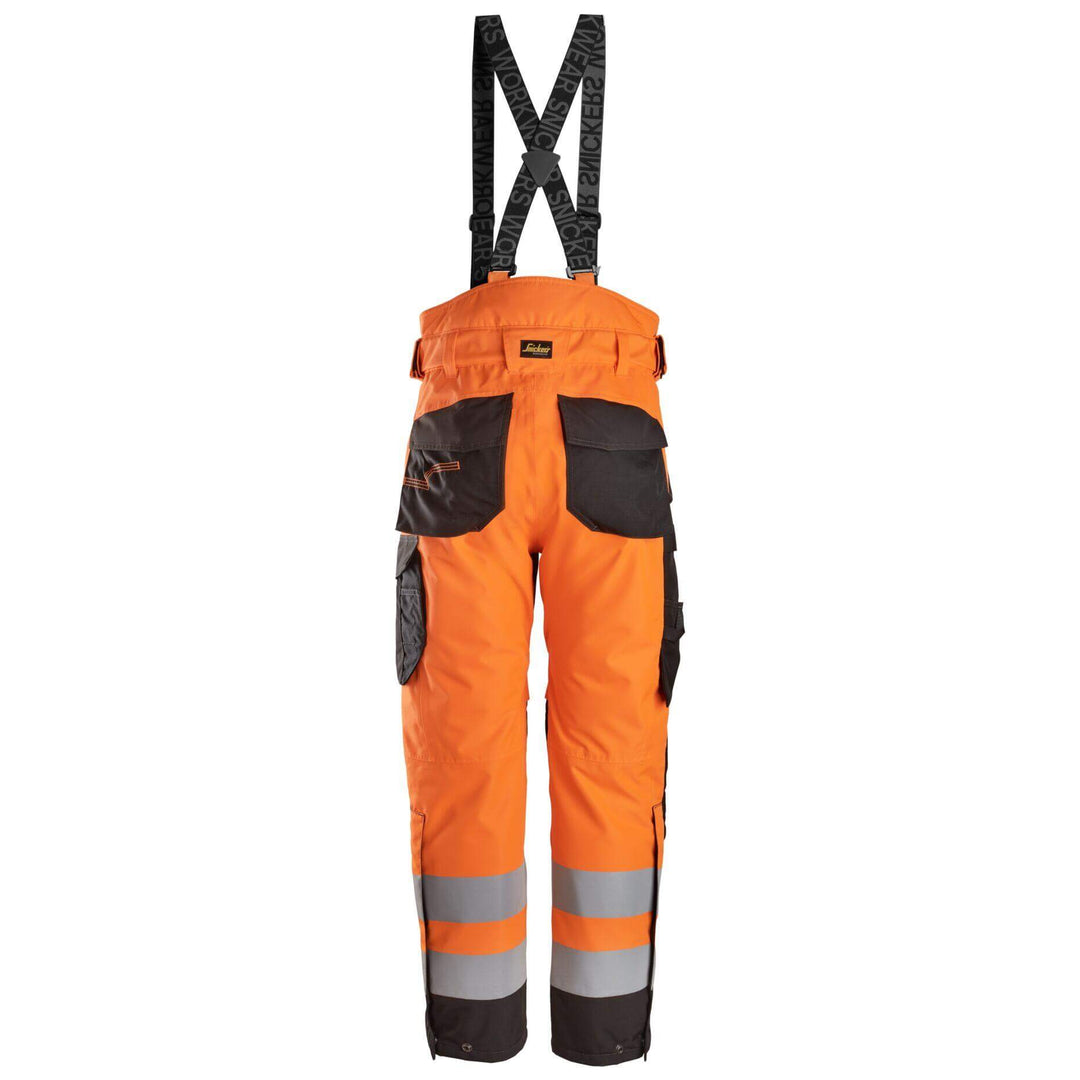 Snickers 6630 Hi Vis Waterproof 37.5 Winter 2 Layer Light Padded Trousers Class 2 Hi Vis Orange Black backhängslen #colour_hi-vis-orange-black