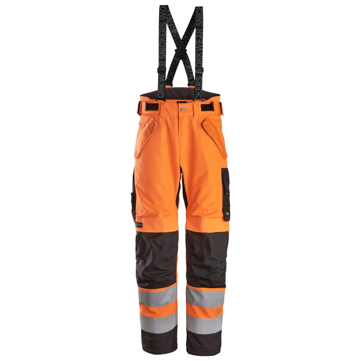 Snickers 6630 Hi Vis Waterproof 37.5 Winter 2 Layer Light Padded Trousers Class 2 Hi Vis Orange Black hängslen #colour_hi-vis-orange-black