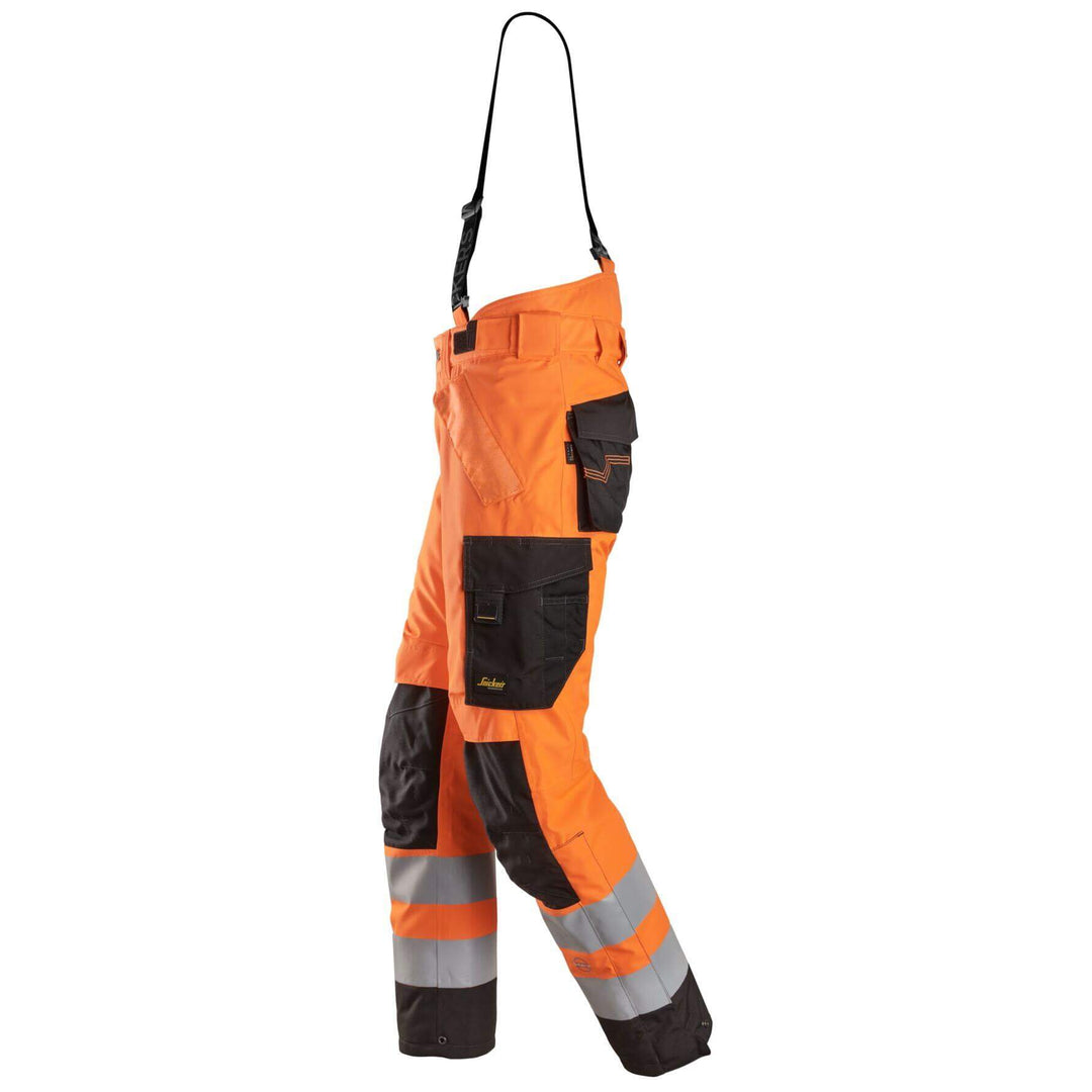 Snickers 6630 Hi Vis Waterproof 37.5 Winter 2 Layer Light Padded Trousers Class 2 Hi Vis Orange Black lefthängslen #colour_hi-vis-orange-black