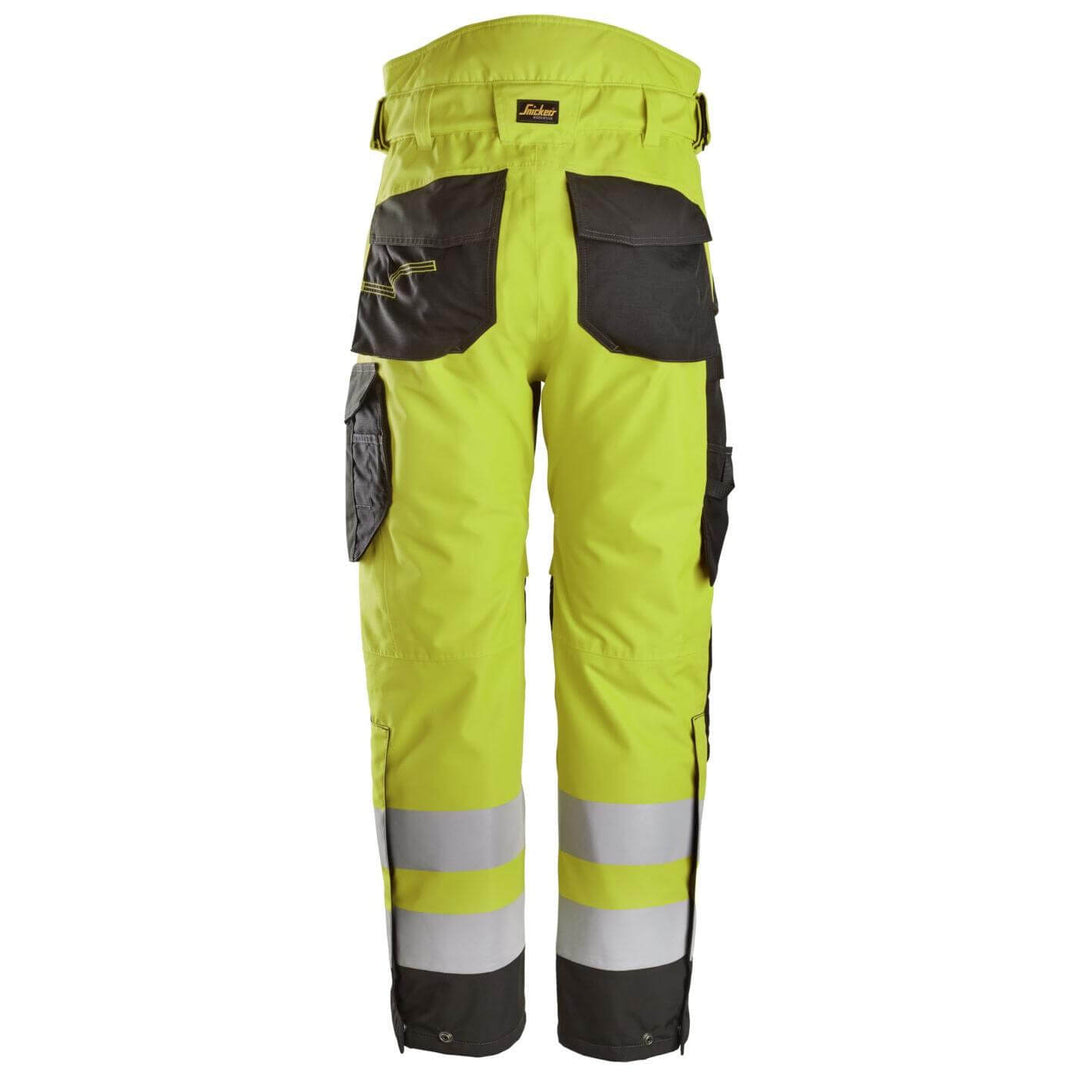 Snickers 6630 Hi Vis Waterproof 37.5 Winter 2 Layer Light Padded Trousers Class 2 Hi Vis Yellow Black back #colour_hi-vis-yellow-black