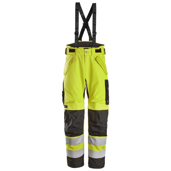 Snickers 6630 Hi Vis Waterproof 37.5 Winter 2 Layer Light Padded Trousers Class 2 Hi Vis Yellow Black hängslen #colour_hi-vis-yellow-black