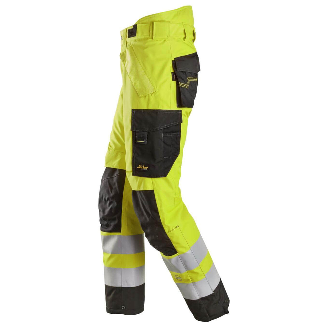 Snickers 6630 Hi Vis Waterproof 37.5 Winter 2 Layer Light Padded Trousers Class 2 Hi Vis Yellow Black left #colour_hi-vis-yellow-black