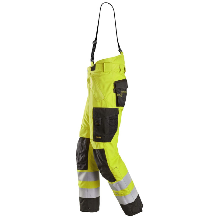 Snickers 6630 Hi Vis Waterproof 37.5 Winter 2 Layer Light Padded Trousers Class 2 Hi Vis Yellow Black lefthängslen #colour_hi-vis-yellow-black