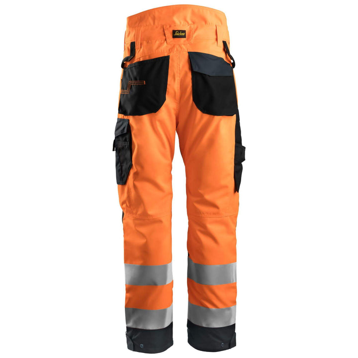 Snickers 6639 Hi Vis 37.5 Insulated Winter Trousers Class 2 Hi Vis Orange Steel Grey back #colour_hi-vis-orange-steel-grey