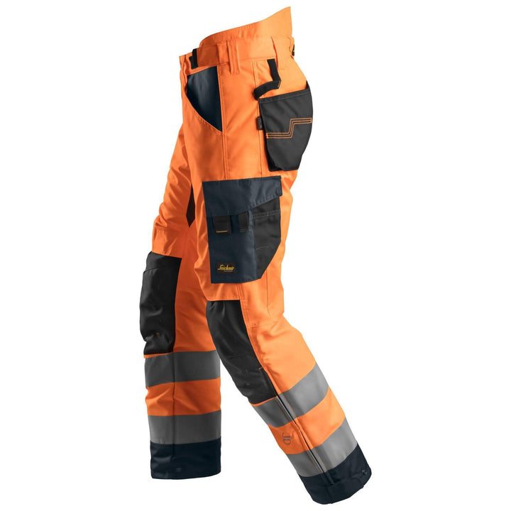 Snickers 6639 Hi Vis 37.5 Insulated Winter Trousers Class 2 Hi Vis Orange Steel Grey left #colour_hi-vis-orange-steel-grey