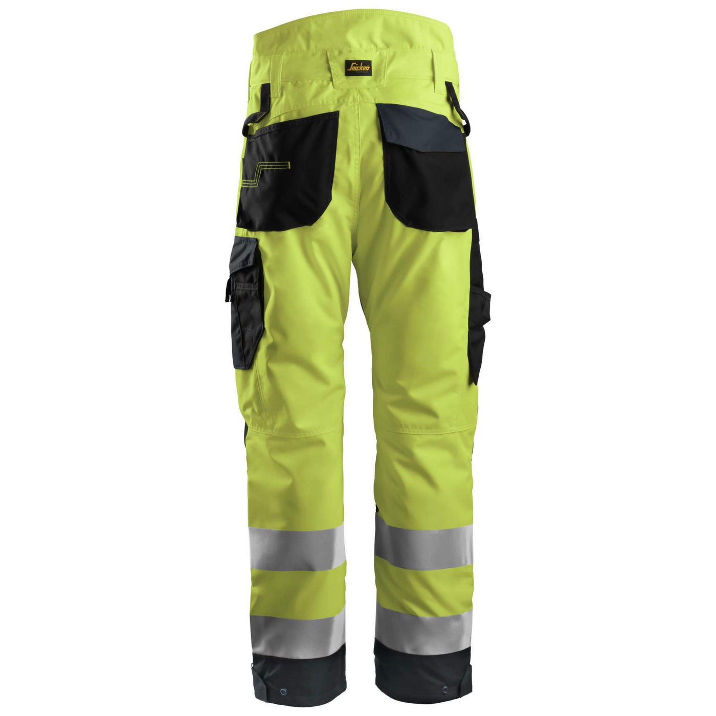 Snickers 6639 Hi Vis 37.5 Insulated Winter Trousers Class 2 Hi Vis Yellow Steel Grey back #colour_hi-vis-yellow-steel-grey