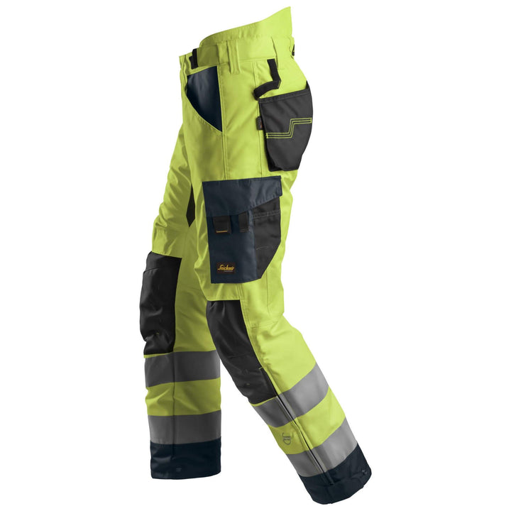 Snickers 6639 Hi Vis 37.5 Insulated Winter Trousers Class 2 Hi Vis Yellow Steel Grey left #colour_hi-vis-yellow-steel-grey