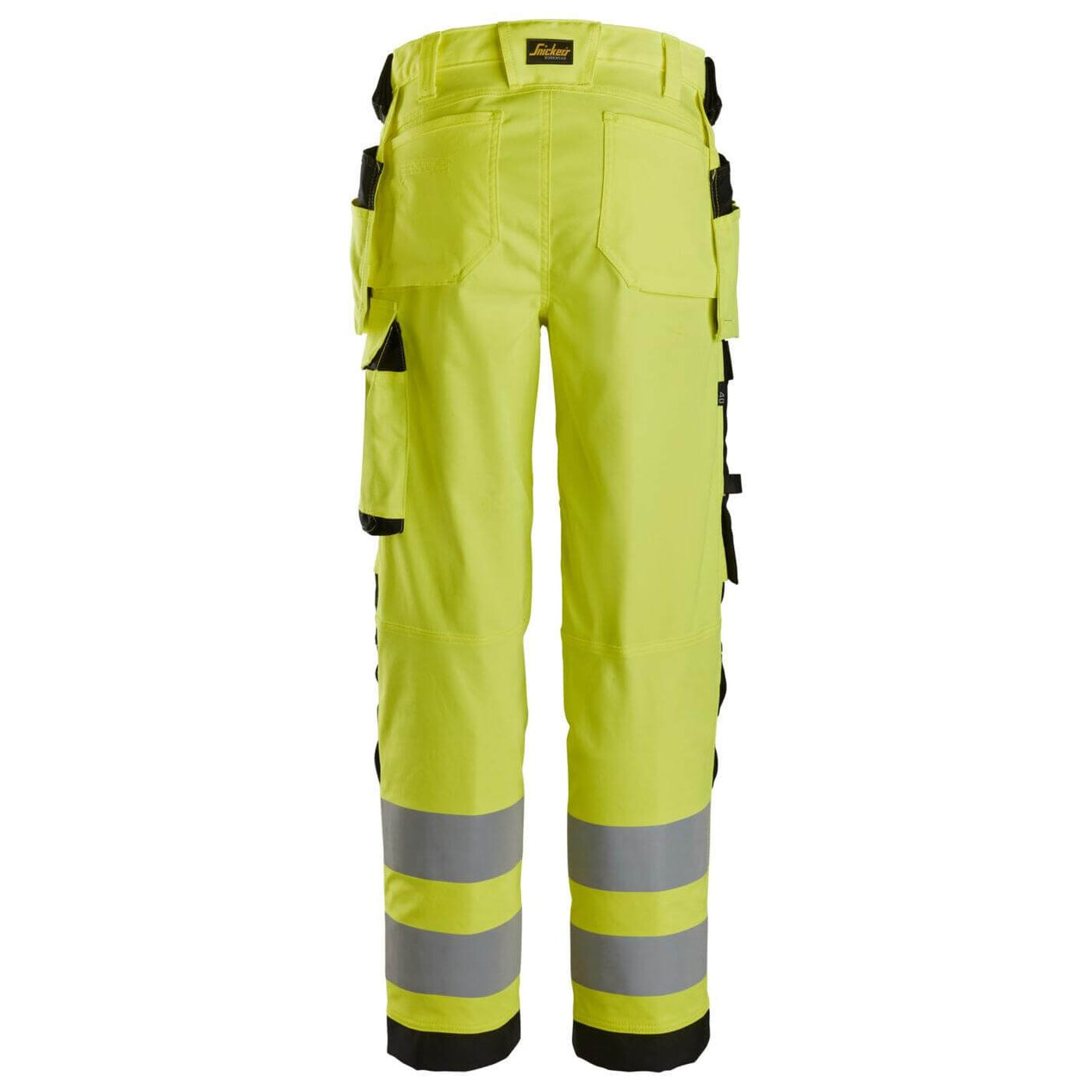 Snickers 6743 Hi Vis Womens Slim Fit Stretch Trousers Holster Pockets Class 2 Hi Vis Yellow Black back #colour_hi-vis-yellow-black