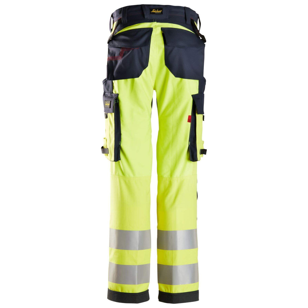 Snickers 6760 ProtecWork Hi Vis Womens Trousers Class 2 Hi Vis Yellow Navy Blue back #colour_hi-vis-yellow-navy-blue