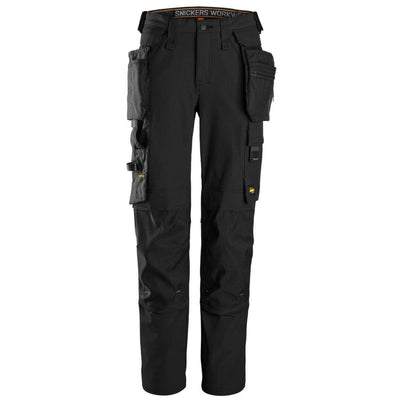 Snickers 6771 AllroundWork Womens Full Stretch Slim Fit Trousers with Detachable Holster Pockets Black Black Main #colour_black-black