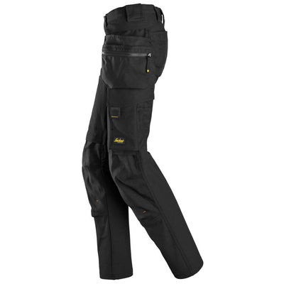 Snickers 6771 AllroundWork Womens Full Stretch Slim Fit Trousers with Detachable Holster Pockets Black Black left #colour_black-black
