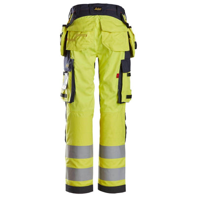 Snickers 6797 ProtecWork Womens Hi Vis Trousers with Holster Pockets Class 2 Hi Vis Yellow Navy Blue back #colour_hi-vis-yellow-navy-blue