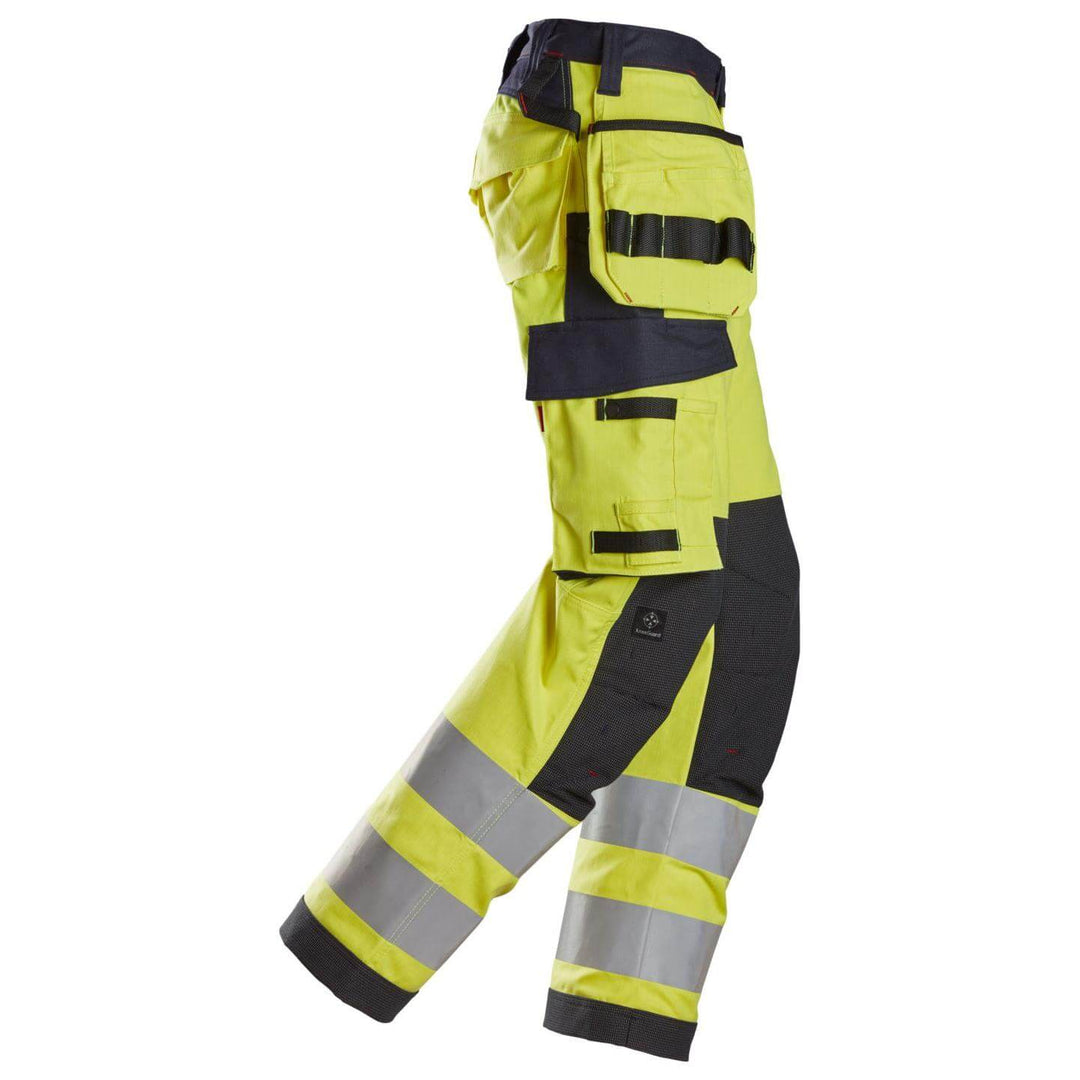 Snickers 6797 ProtecWork Womens Hi Vis Trousers with Holster Pockets Class 2 Hi Vis Yellow Navy Blue right #colour_hi-vis-yellow-navy-blue