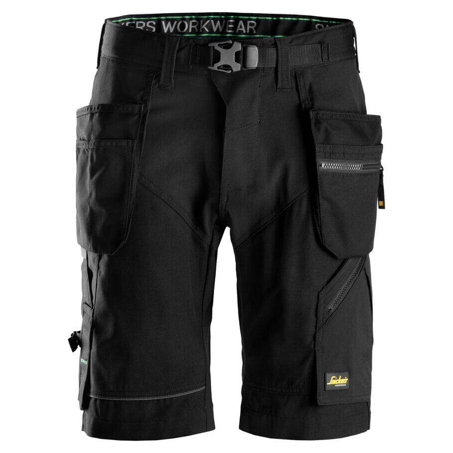 Snickers 6904 FlexiWork Lightweight Work Shorts with Holster Pockets Black Black Main #colour_black-black