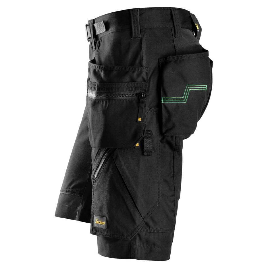 Snickers 6904 FlexiWork Lightweight Work Shorts with Holster Pockets Black Black left #colour_black-black