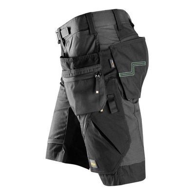 Snickers 6904 FlexiWork Lightweight Work Shorts with Holster Pockets Steel Grey Black left #colour_steel-grey-black