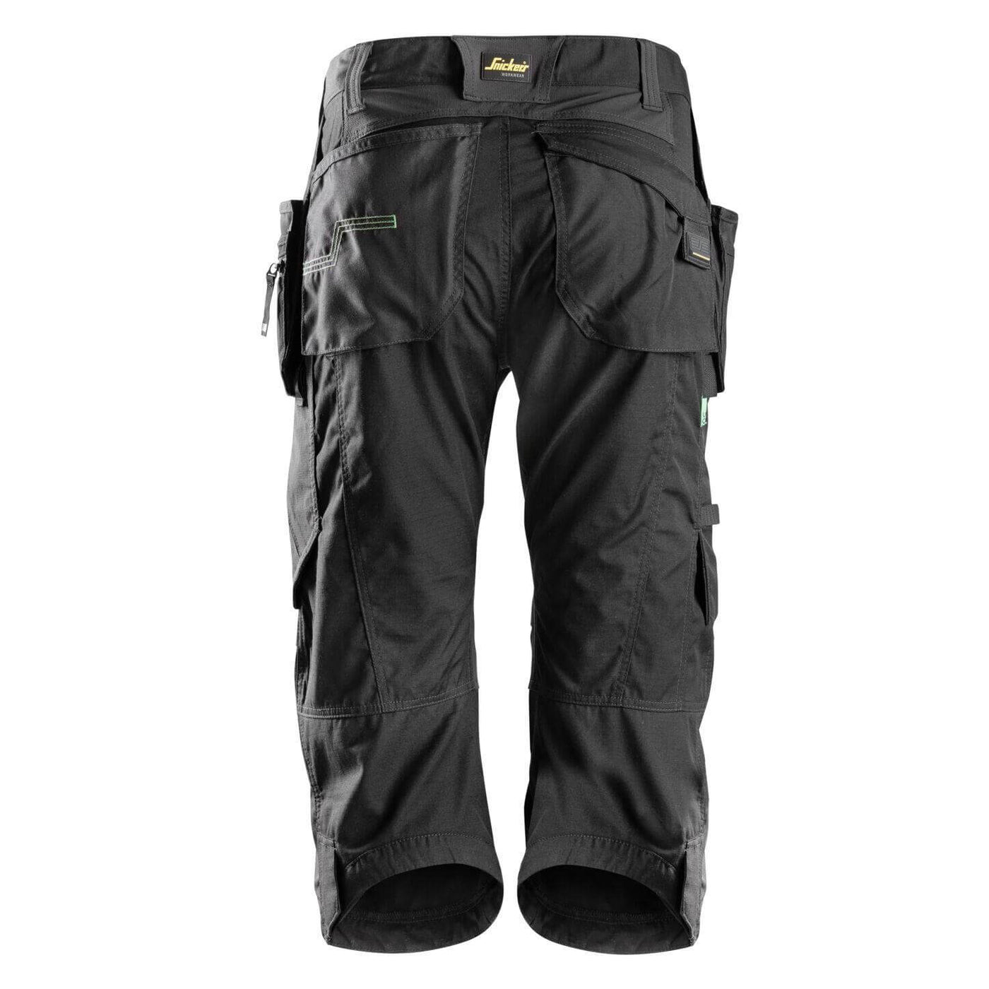 Snickers 6905 FlexiWork Lightweight Work Pirate Trousers with Holster Pockets Black Black back #colour_black-black