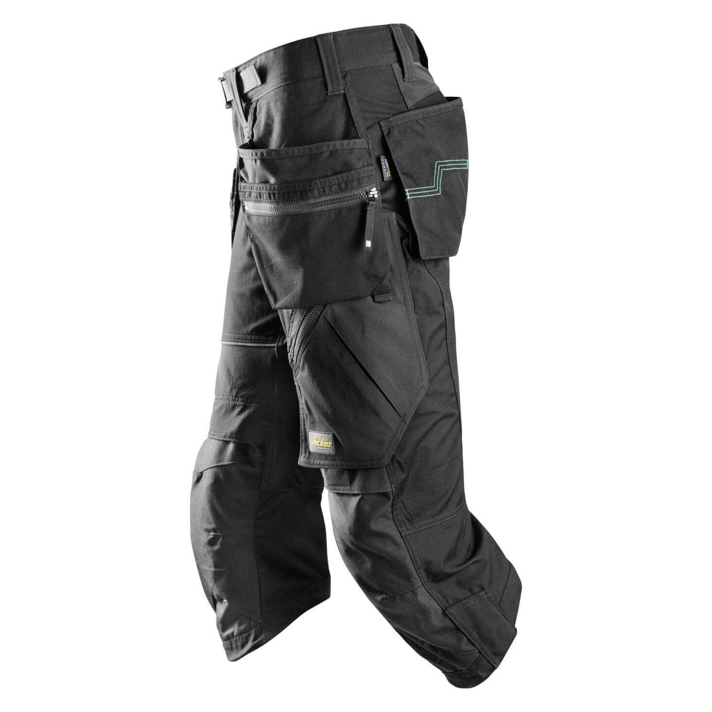 Snickers 6905 FlexiWork Lightweight Work Pirate Trousers with Holster Pockets Black Black left #colour_black-black