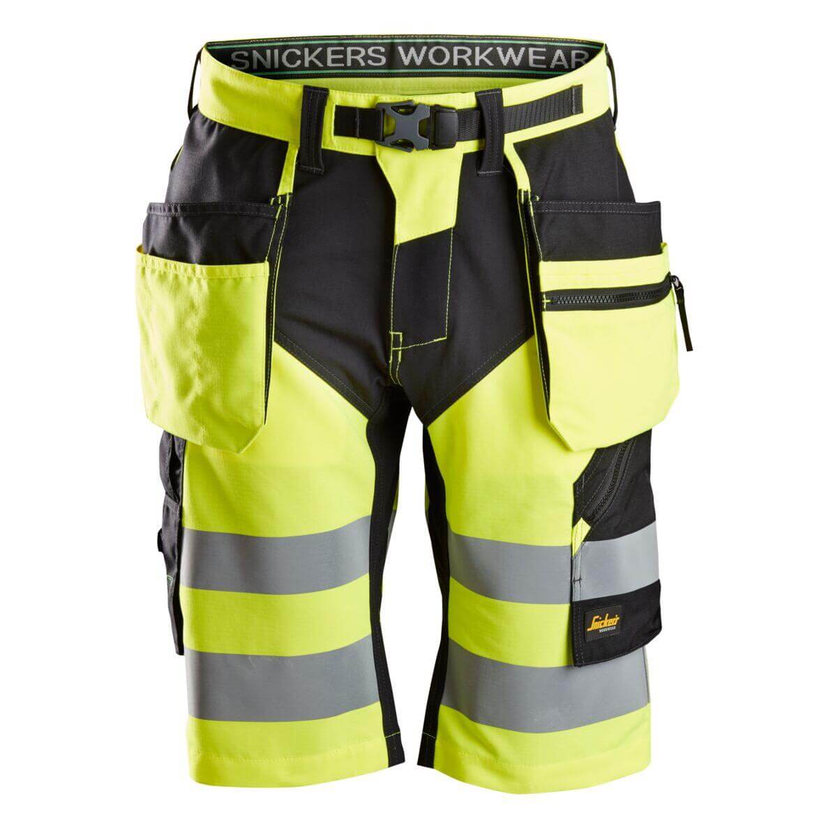 Snickers 6933 Lightweight Hi Vis Shorts with Holster Pockets Class 1 Hi Vis Yellow Black Main #colour_hi-vis-yellow-black