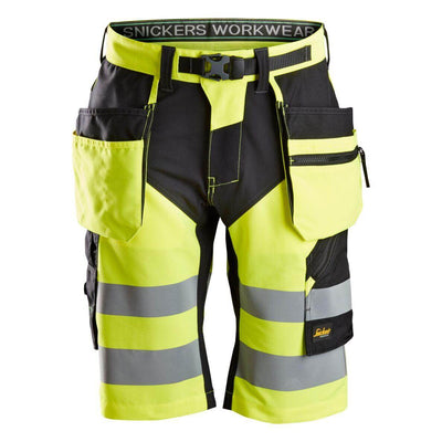 Snickers 6933 Lightweight Hi Vis Shorts with Holster Pockets Class 1 Hi Vis Yellow Black Main #colour_hi-vis-yellow-black