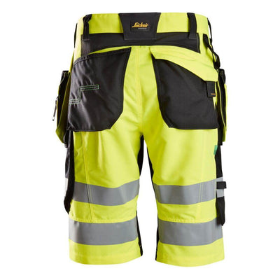 Snickers 6933 Lightweight Hi Vis Shorts with Holster Pockets Class 1 Hi Vis Yellow Black back #colour_hi-vis-yellow-black